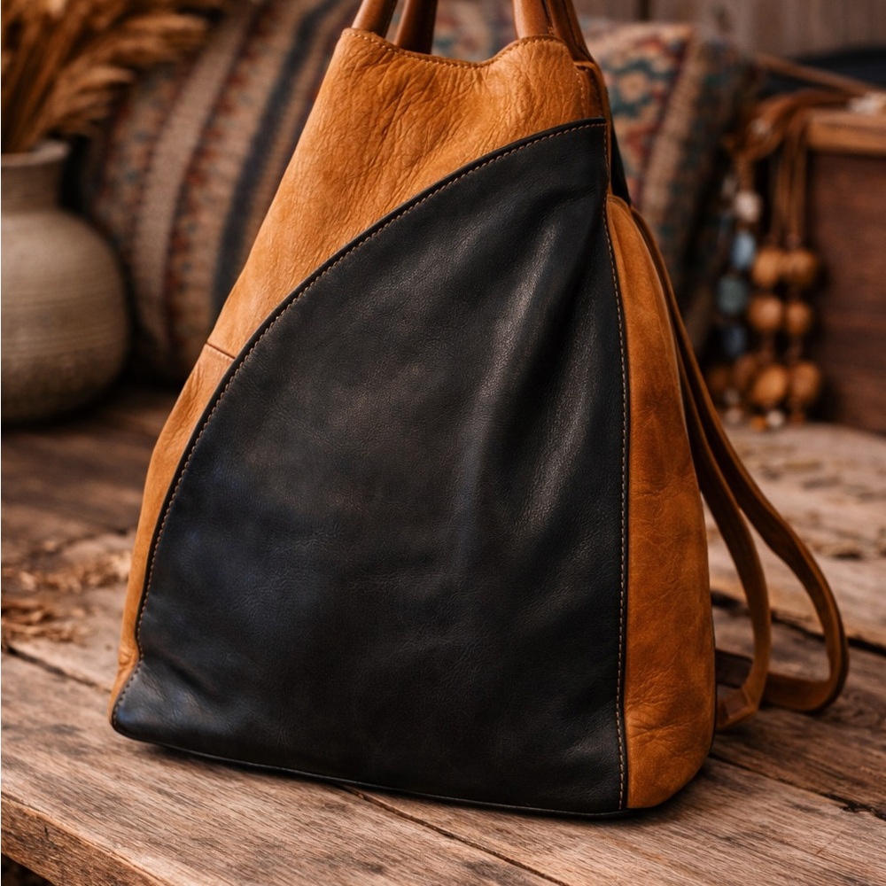 Two-Tone Leather Backpack